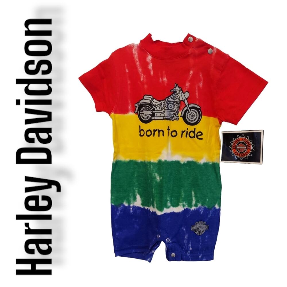 Harley - Davidson  "Born To Ride" Tie Dye Block Color 18 Month Onesie Snaps NWT